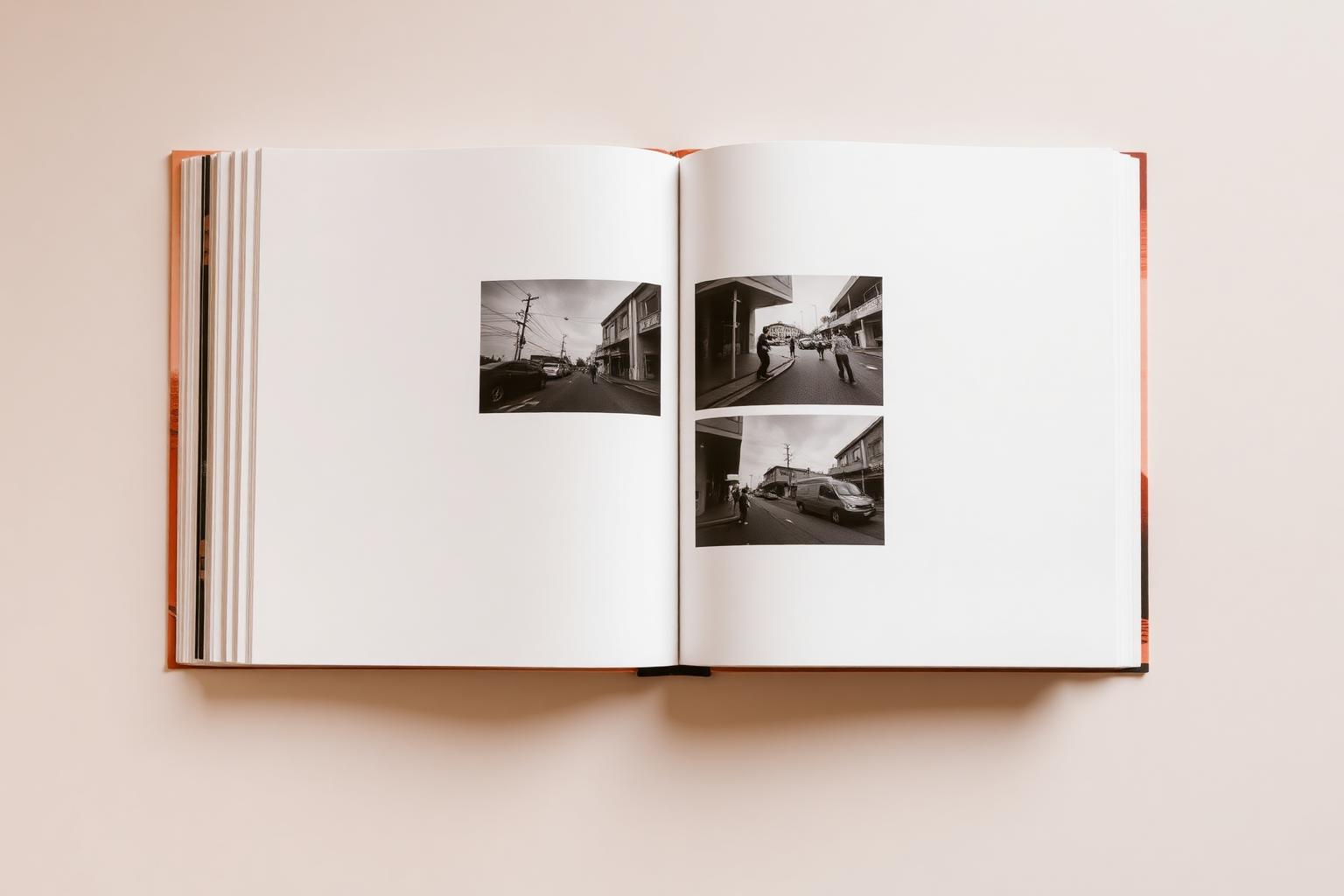Book spread on pages 156 and 157, photographed flat: small contact-sheet frames grouped near the gutter.
