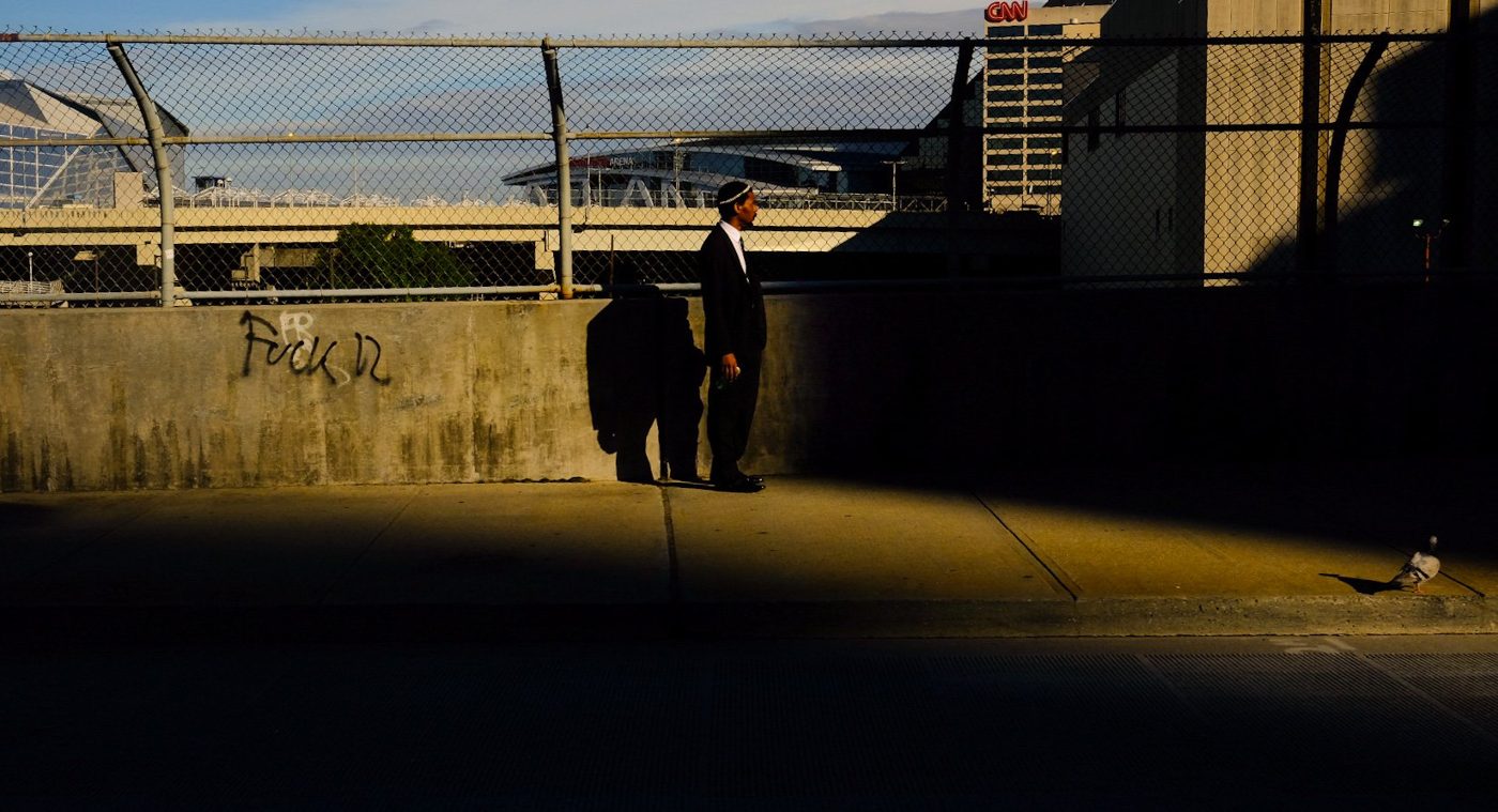 An early morning street scene photographed at dawn.